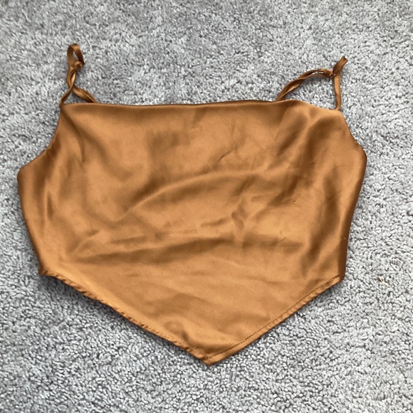 Forever 21 mustard shiny crop v cut top with adjustable straps - Picture 1 of 6